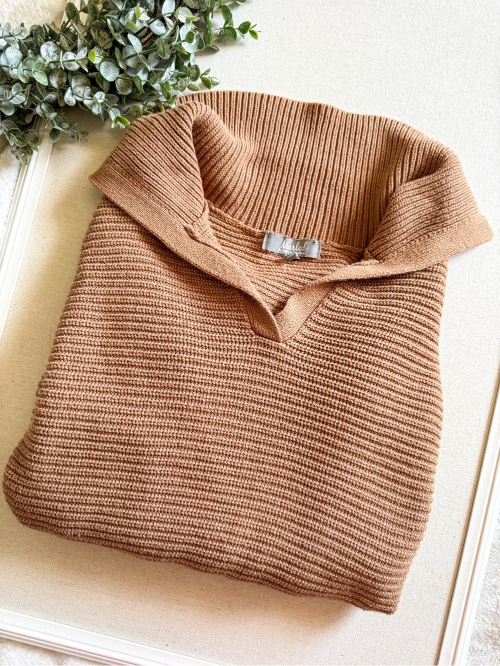 Marled Reunited Clothing Brown Collared Knit Sweater Cozy Pullover Relaxed Fit M